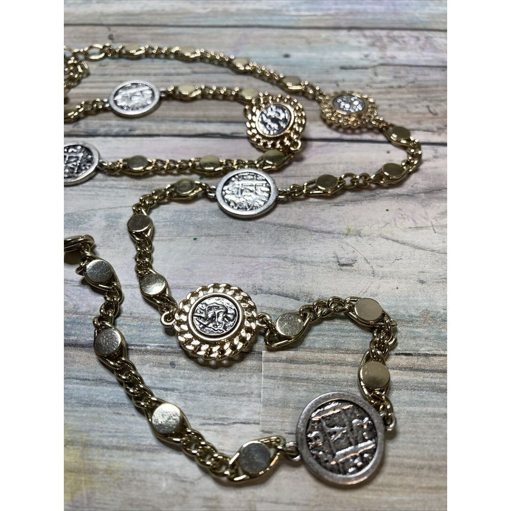 WHBM Coin White House Black Market Necklace Gold Silver Tone‎ NWOT Stations 36"